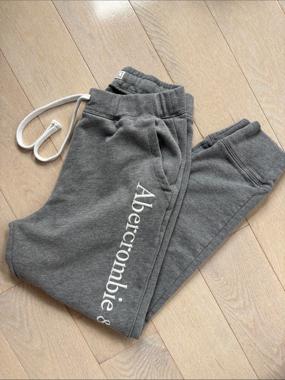 abercrombie Charcoal Gray Logo Joggers with White Drawstring